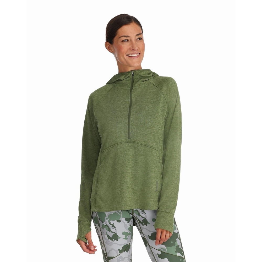 Simms Womens XL Insect Shield Half Zip Hoodie Fleece Green Fish Outdoor Logo